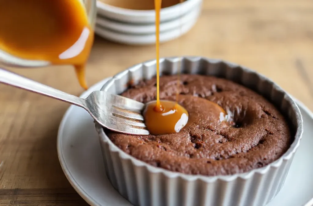 Transfer the batter to the greased baking dish and spread it evenly across the surface.

For a German Chocolate Poke Cake with caramel, drizzle the caramel sauce over the top of the cake, allowing it to sink into the holes as well. You can alternate between condensed milk and caramel or mix them for an extra-rich filling.