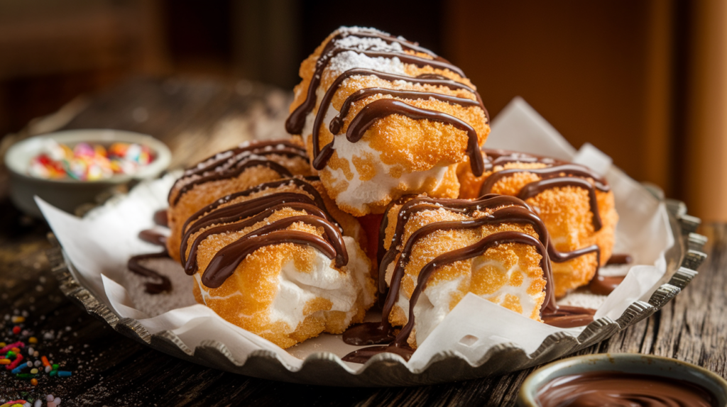 A beautiful plate of deep fried marshmallows 