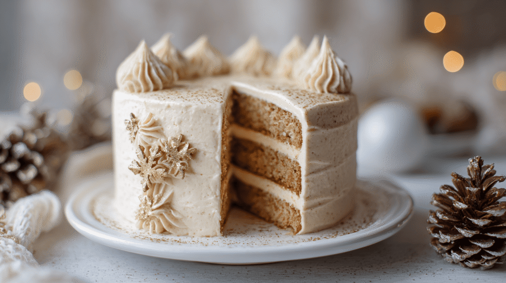 beautiful Christmas Spice Cake with Eggnog Buttercream