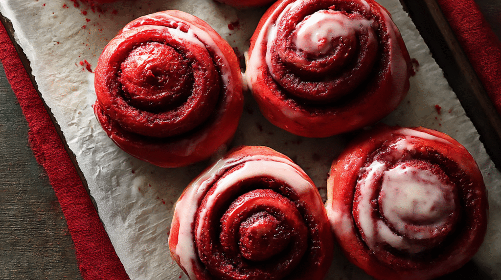 Red Velvet Cinnamon Rolls with Cream Cheese Frosting