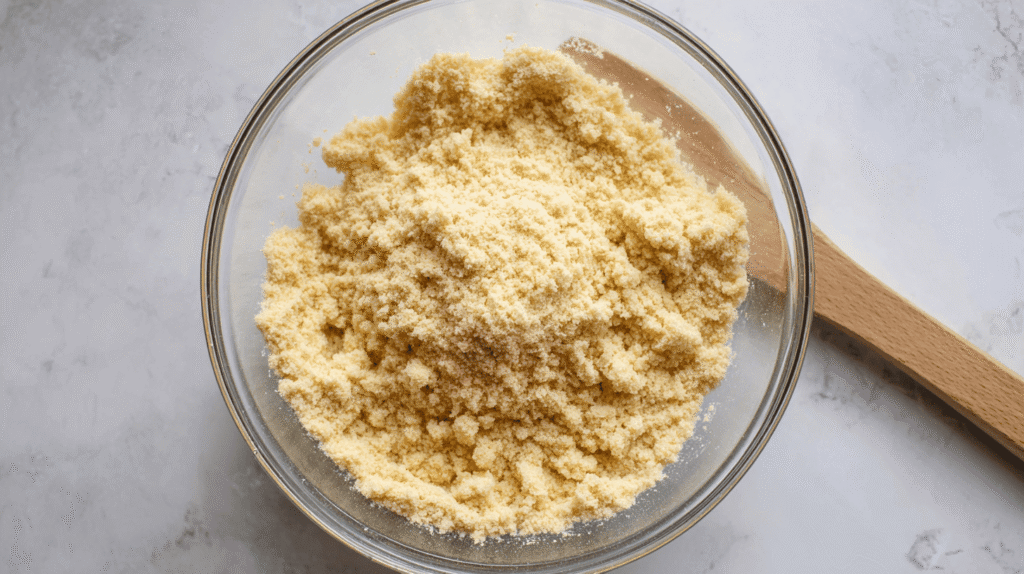 Make the crust: In a bowl, mix the flour, sugar, and salt. Add the cold butter cubes and rub them into the dry ingredients with your fingers or a pastry cutter until the mixture looks sandy.