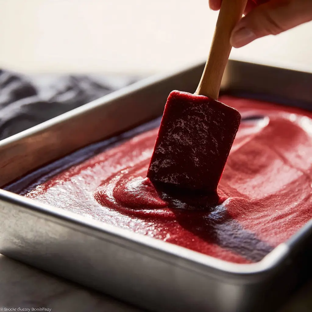 “Baked Red Velvet Cake in pan, slightly springy to the touch.”