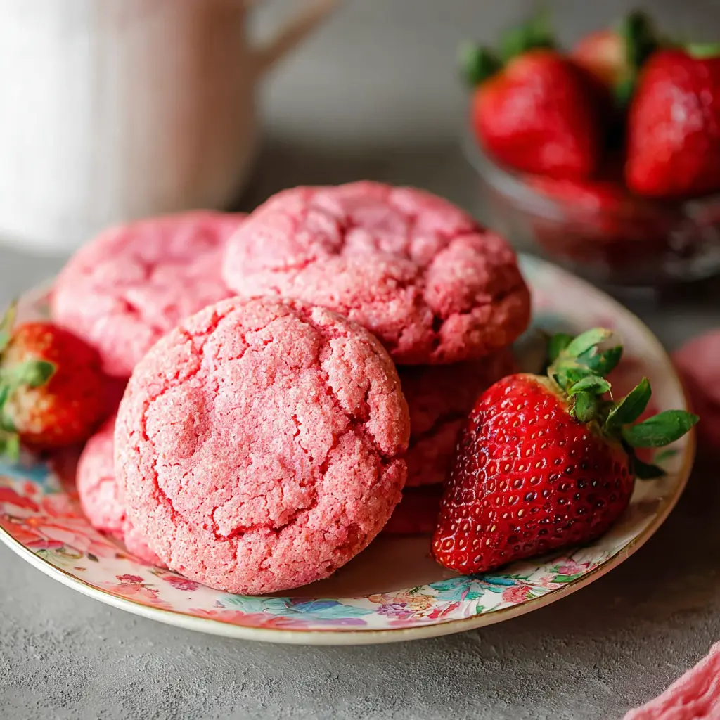 “Soft and chewy strawberry cookies fresh out of the oven, ready to enjoy.”
