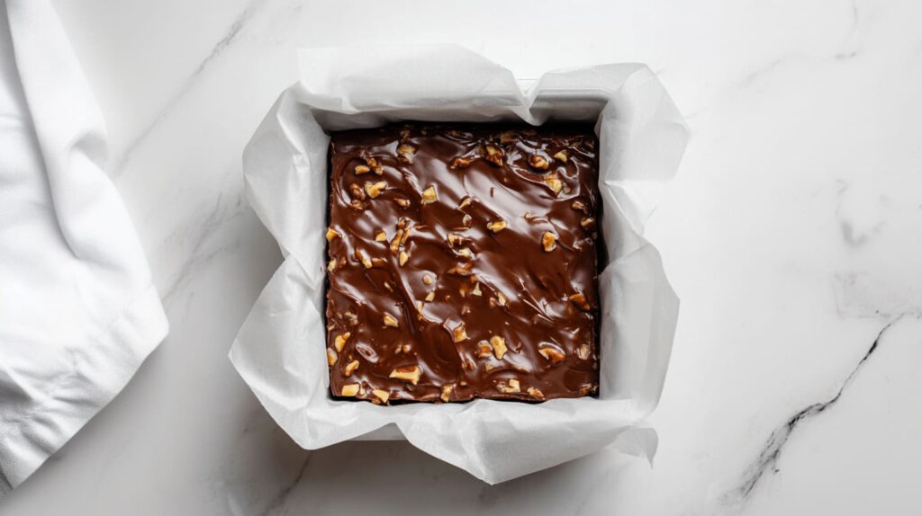 Pressing Rice Bubble Rocky Road into baking tin