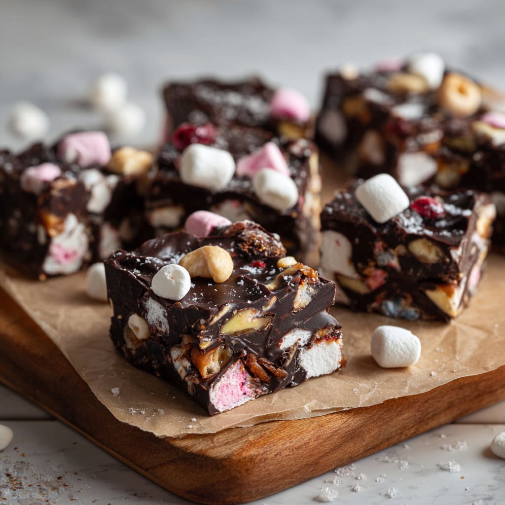 Chocolate Rice Bubble Rocky Road on serving plate
